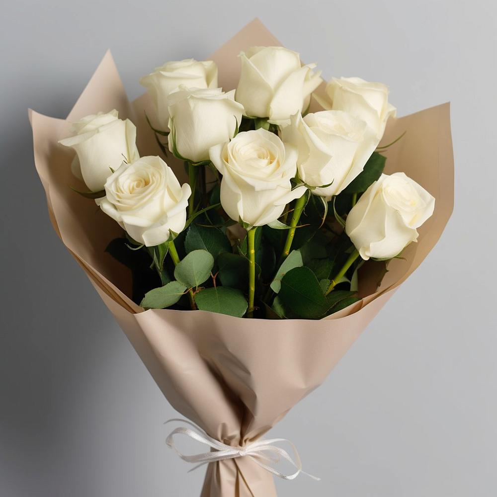 Букет 9 Белых роз Эдлесс Лав в Талой