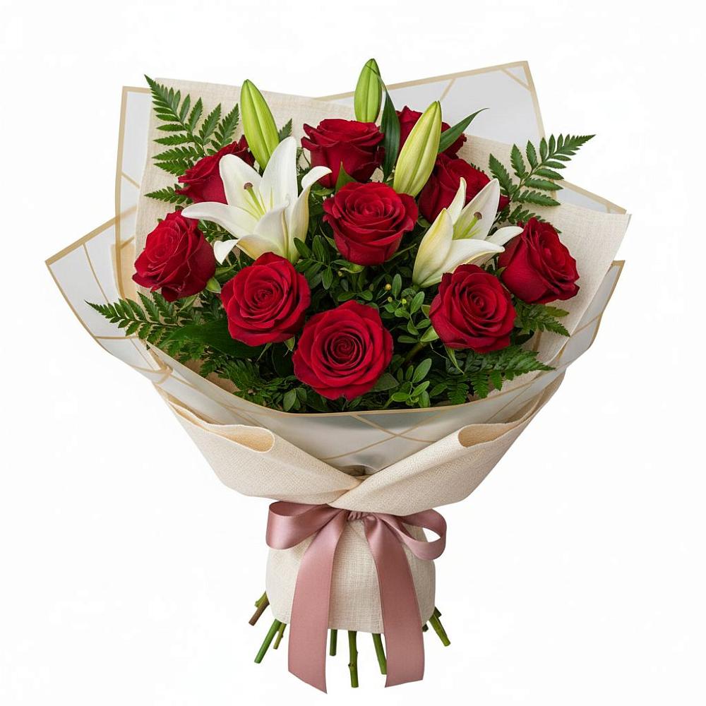 Букет цветов из: Лилии и Розы в Талой