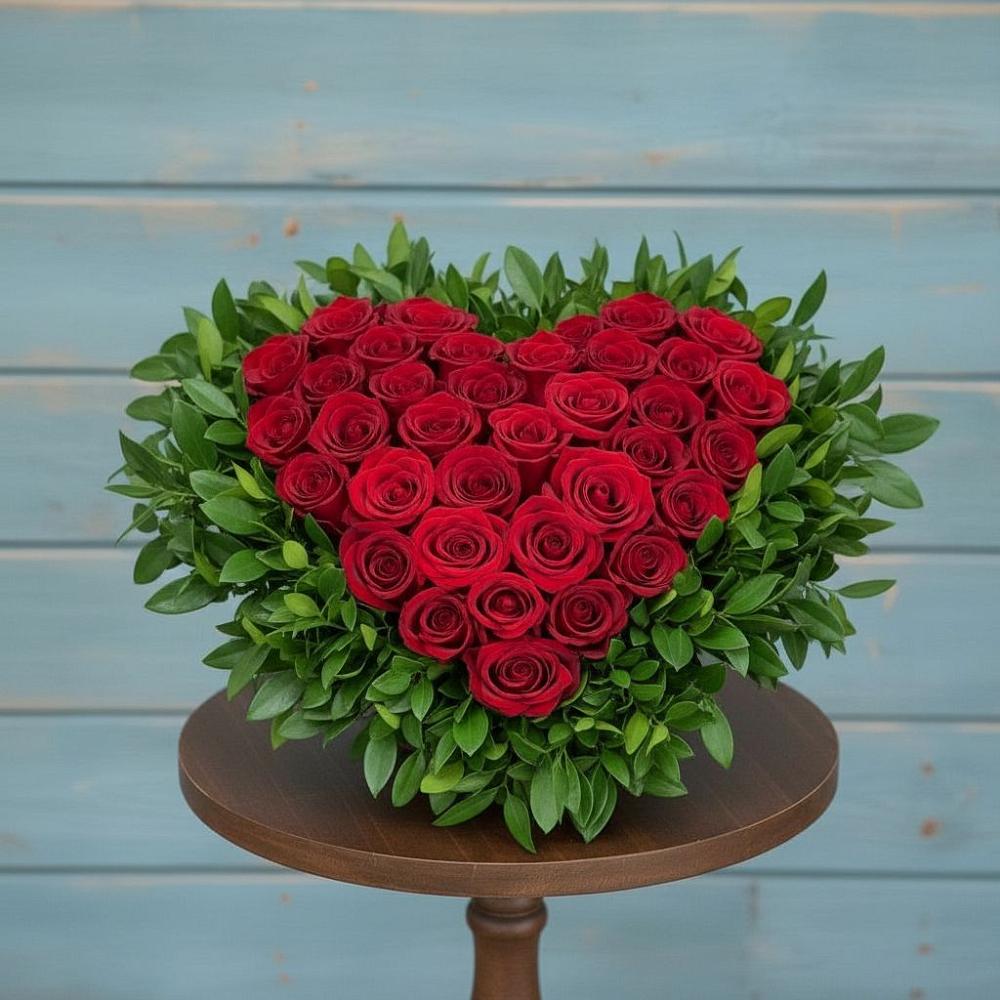 Цветочная композиция из Розы в виде сердца в Талой