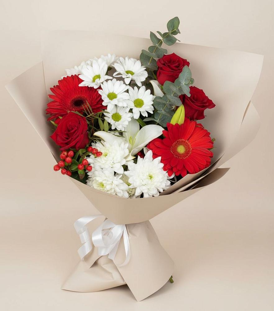 Букет цветов из: Розы, Хризантемы, Герберы и Лилии в Талой