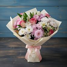 Букет цветов из:  Хризантемы, Альстромерии и Розы в Талой