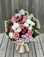 Букет цветов из:  Альстромерии, Гвоздики, Розы и Хризантемы в Талой