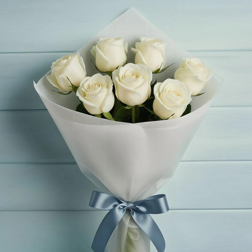 Букет 7 Белых роз Эдлесс Лав в Талой